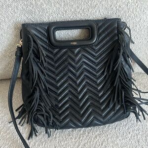 Fringe Black Leather Maje Bag
